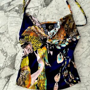 VINTAGE JUSTcavalli  GORGEOUS Asian inspired  glitter cami top